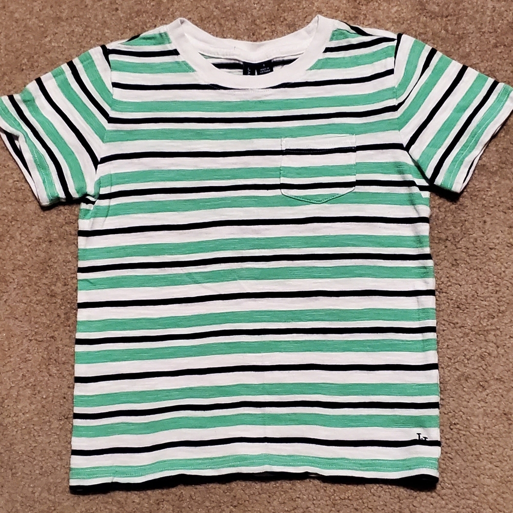 Janie and Jack Green, Black and White Striped Short Sleeve Tee